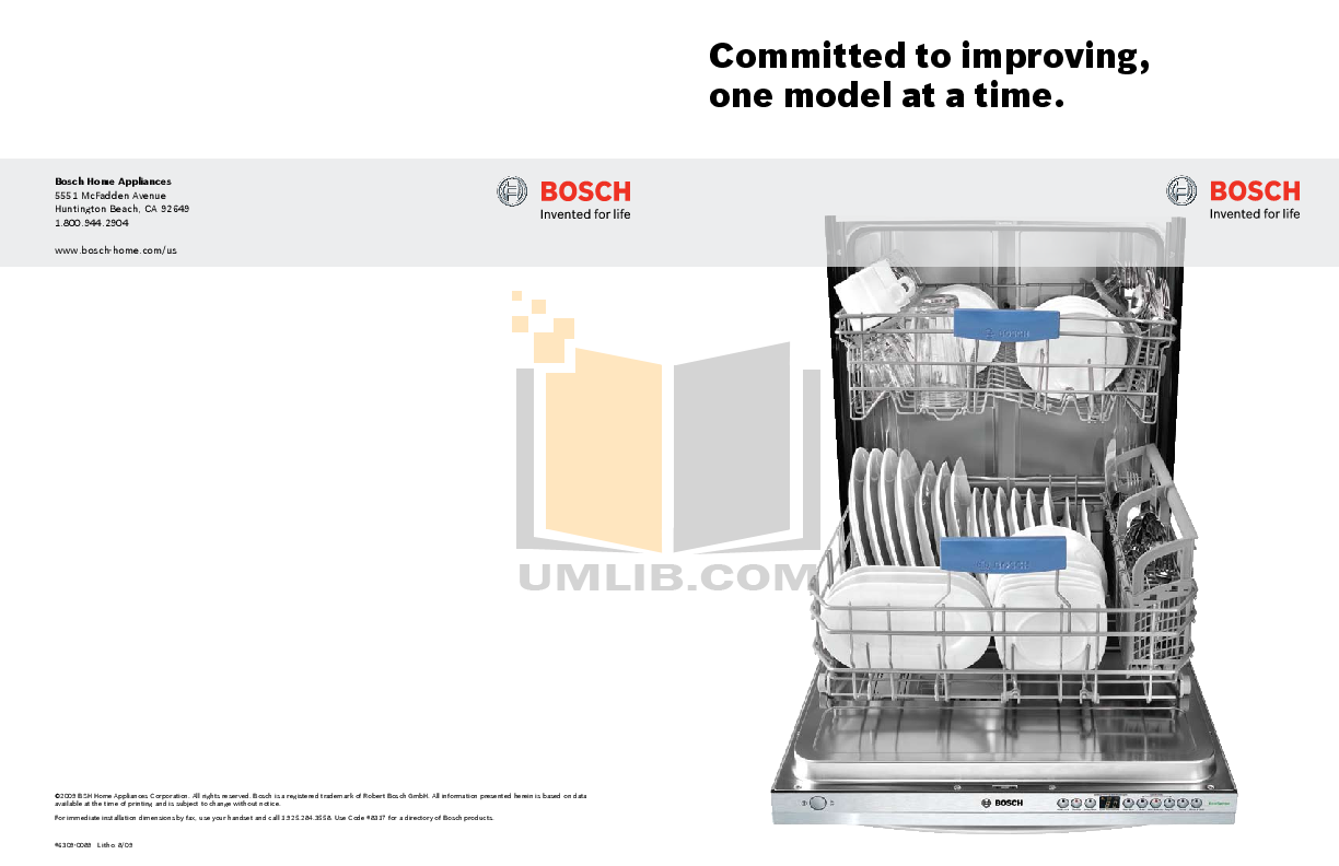 Download free pdf for Bosch Evolution SHE68E05UC Dishwasher manual